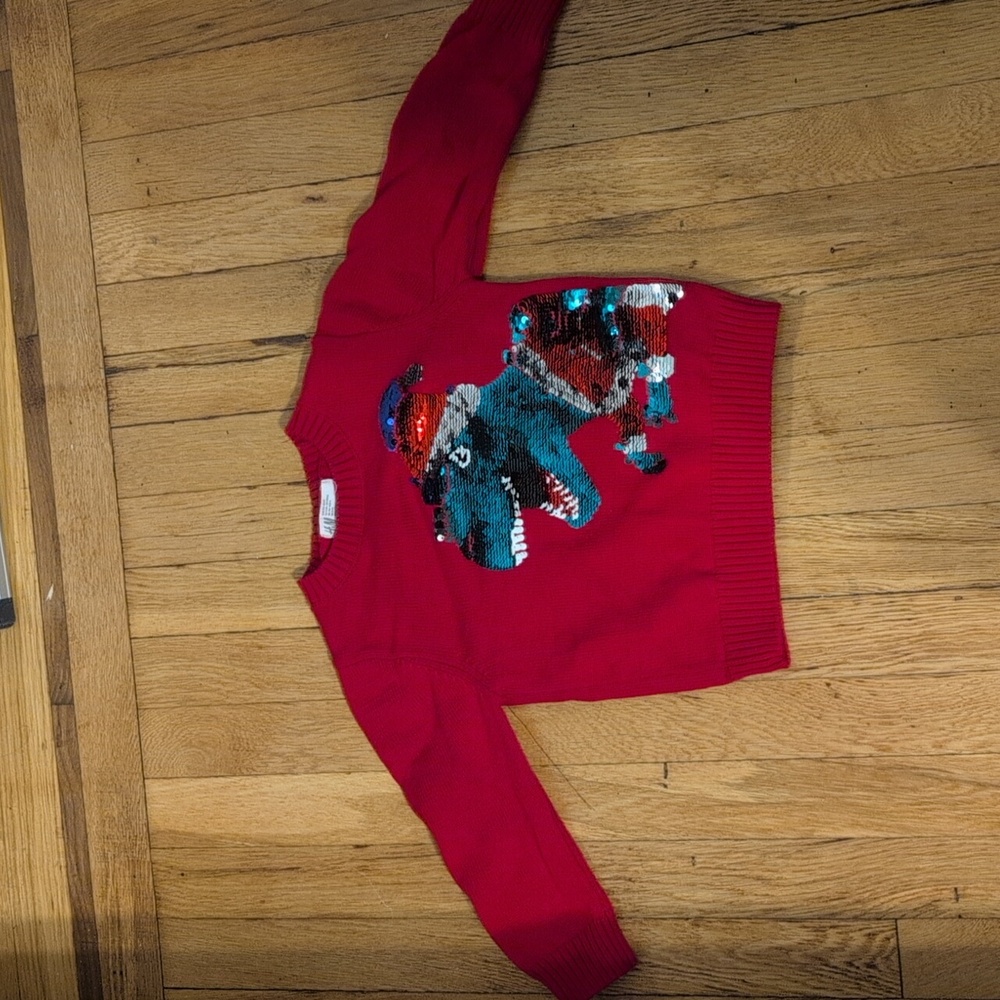 H+M Kids Red T Rex Xmas Sweater 3/4T